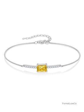 925 Sterling Silver Halo Rectangular Cut Birthstone Bracelet for Her